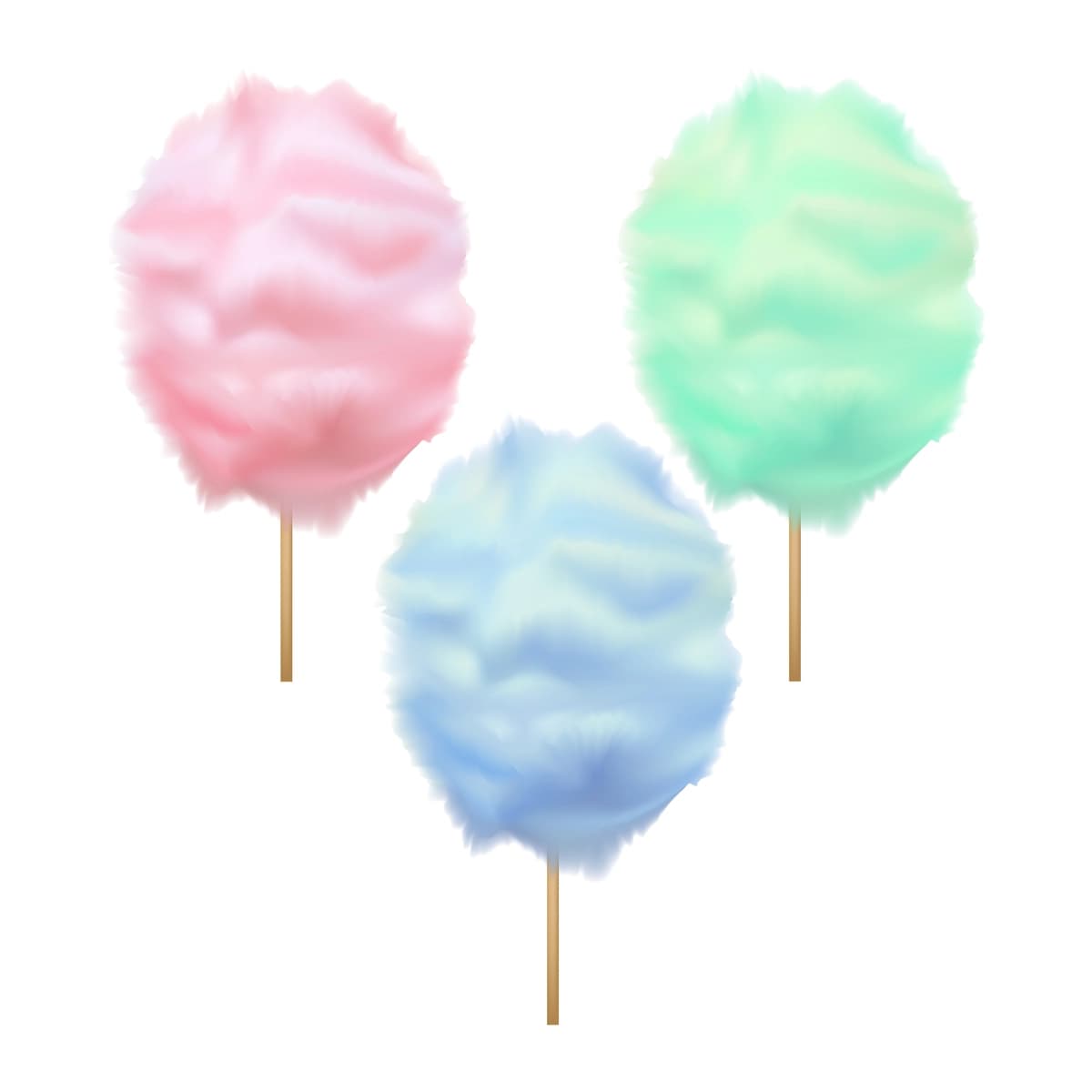 Haqiqiy batafsil 3D rangli paxta konfetlari to'plami vektori | Realistic detailed 3d color cotton candy set vector