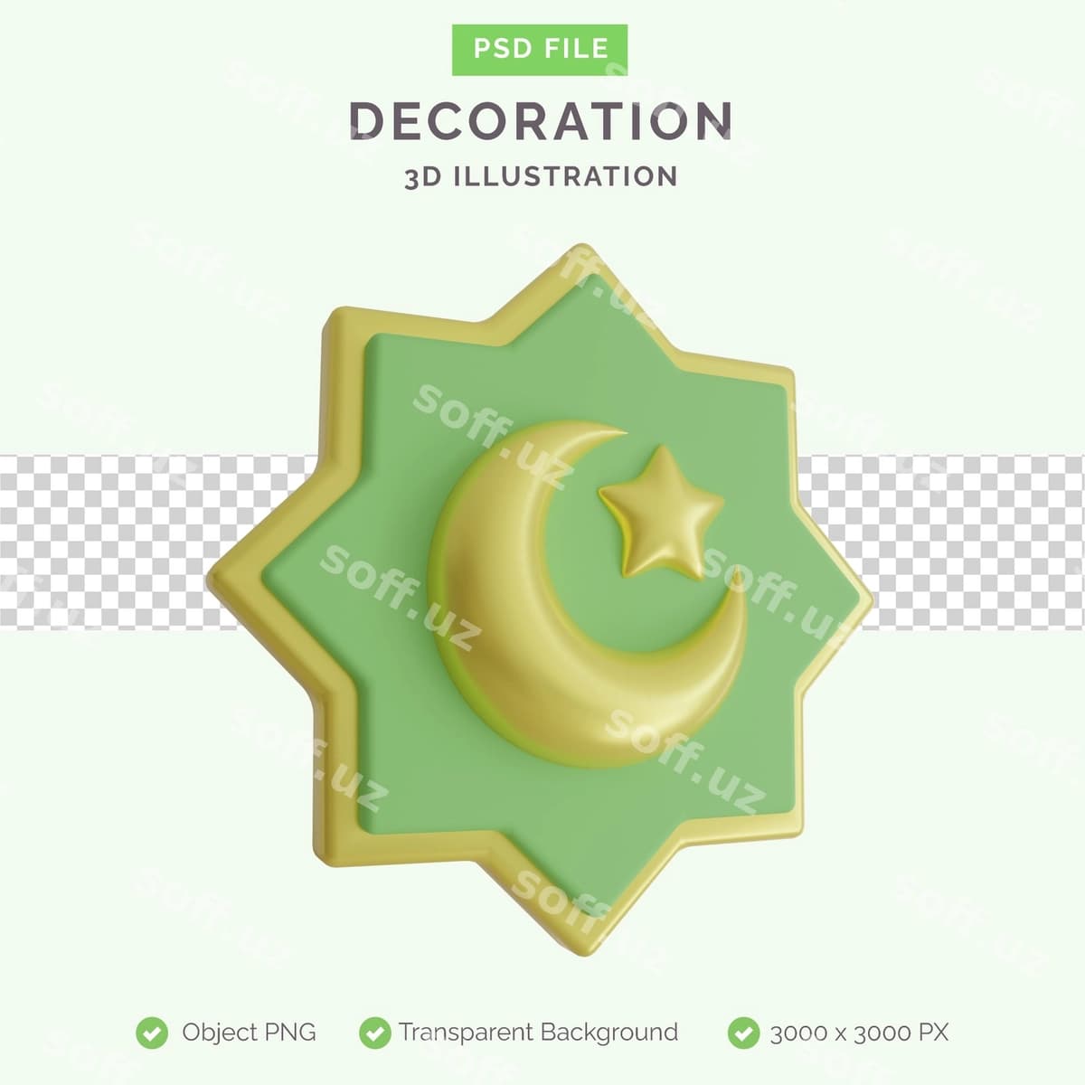 Hilol dekoratsiyasi 3d illustratsiyasi | Crescent moon decoration 3d illustration