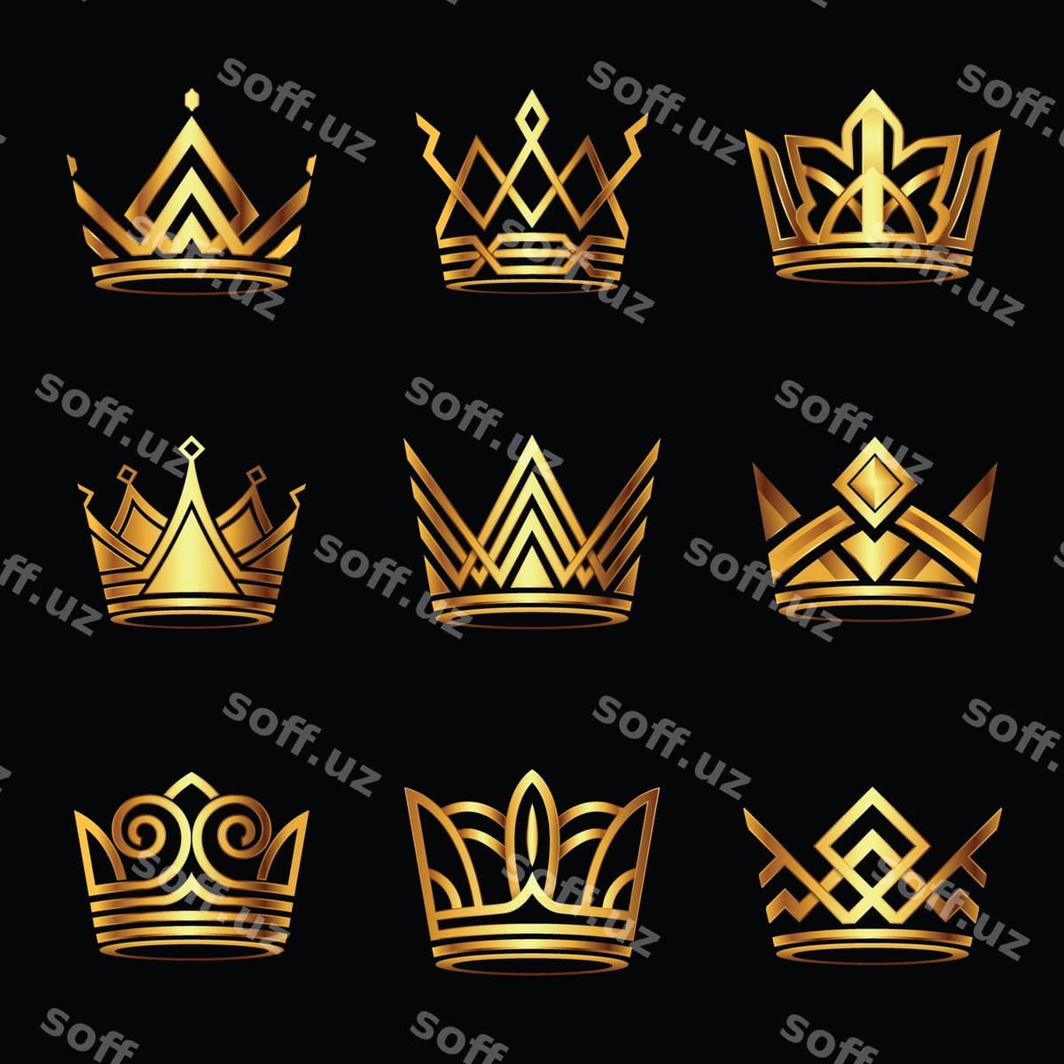 Shohonat zamonaviy oltin vektor komplekti | Crown modern gold vector set