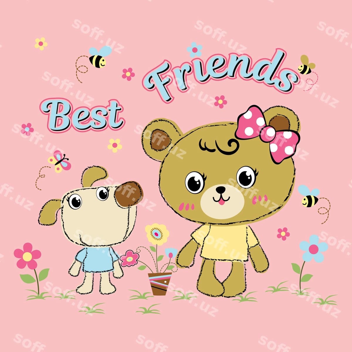 Chiroyli ayiq do'stlari bilan o'yin o'tkazuvchi vektor | Cute bear playing with friends vector
