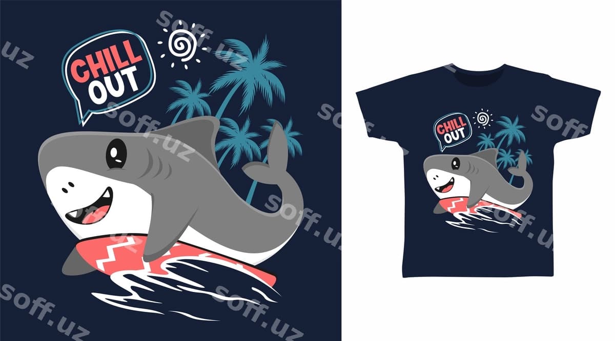 Chiroyli surf soqli karikatura futbolka san'at dizayni | Cute surf jaw cartoon tshirt art design