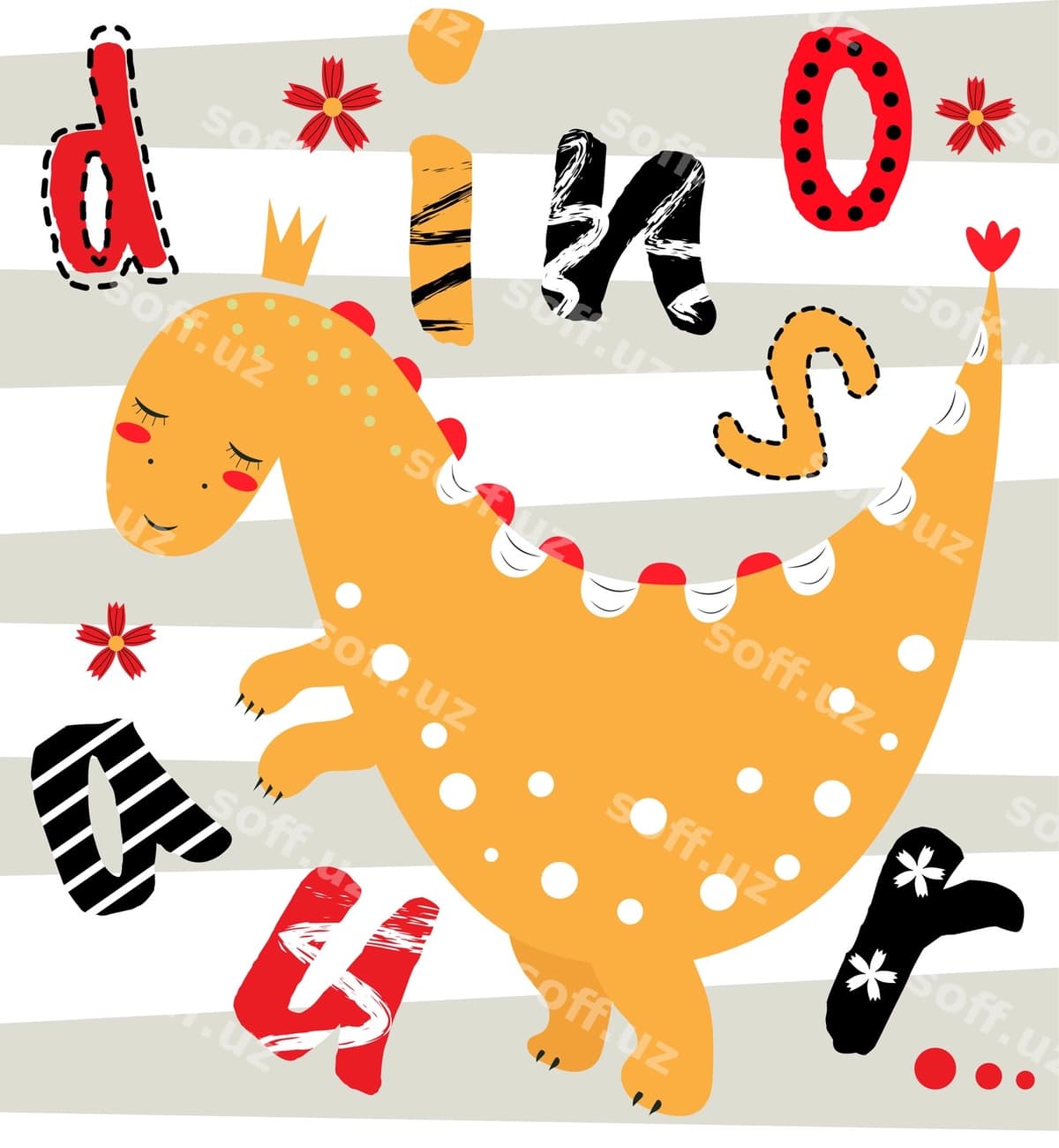 Chiroyli T rex bilan dinosavriy yozuvi | Cute t rex with inscription dinosaur