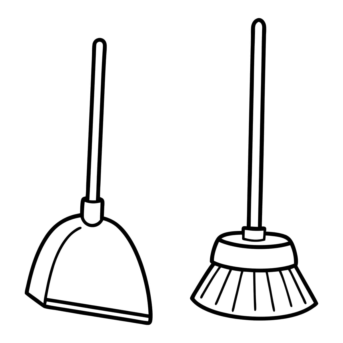 Oddiy chiziqli san'at illyustratsiyasi changyutgich supurgi | Simple line art illustration dustpan broom