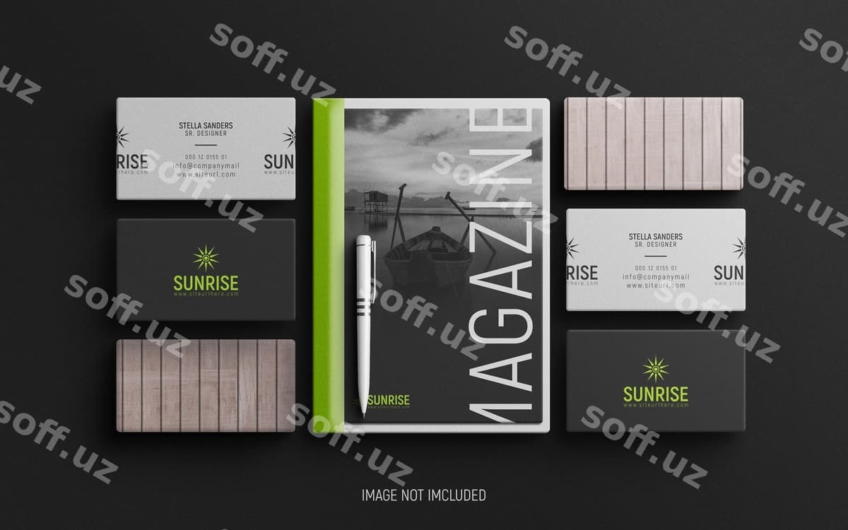 Qorong'i ofis materiallari mockup | Dark stationery mockup