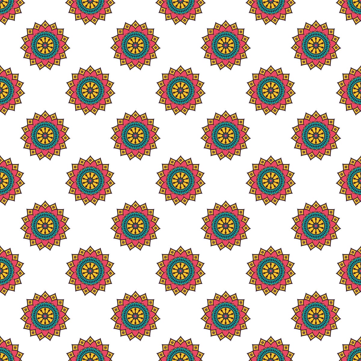 Choksiz naqshli gulli mandala oq fon | Seamless pattern flower mandala white background
