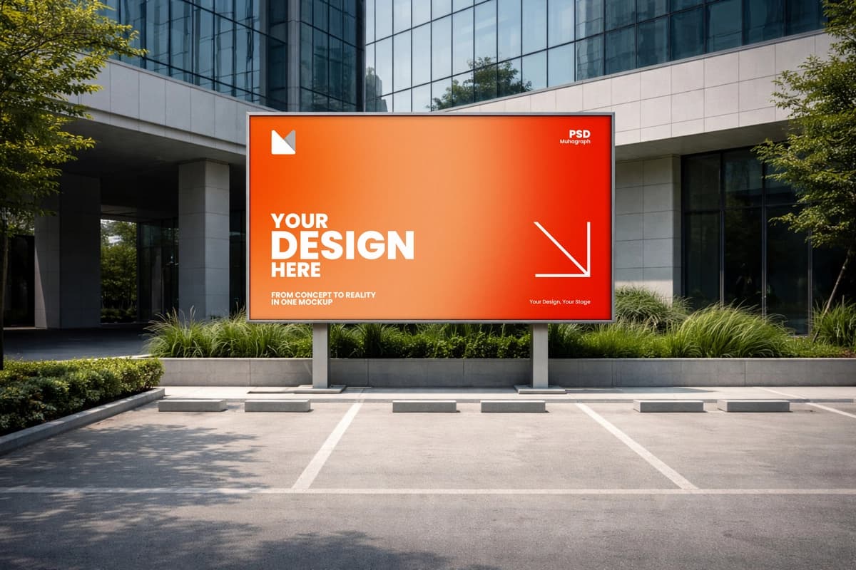 Haqiqiy tashqi reklama taxtasi maketi shahar savdo muhiti | Realistic outdoor billboard mockup urban commercial setting