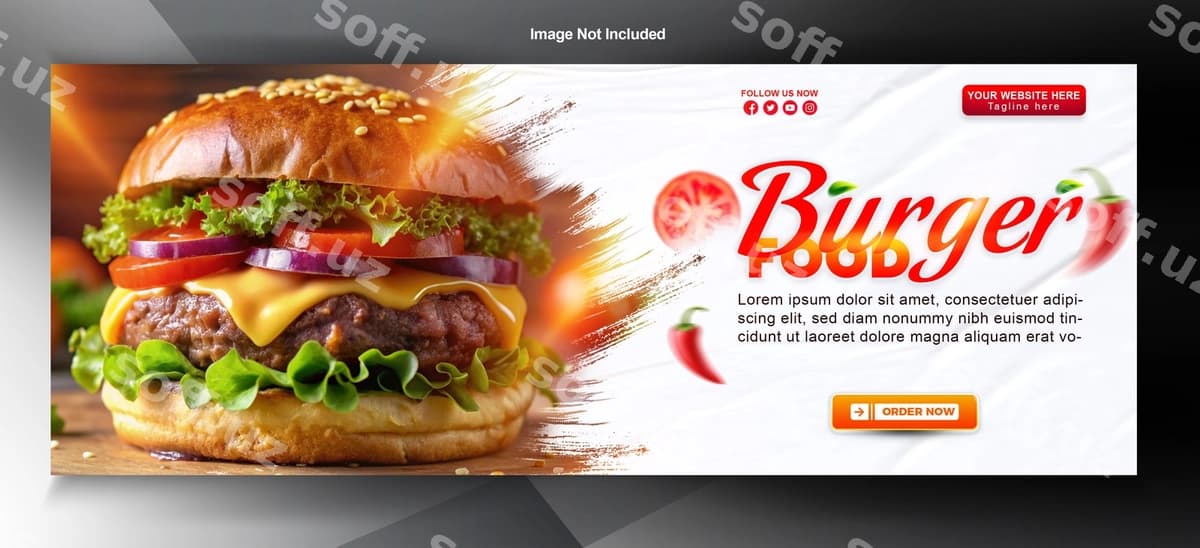 Mazali gurmet burger ovqat banneri | Delicious gourmet burger food banner