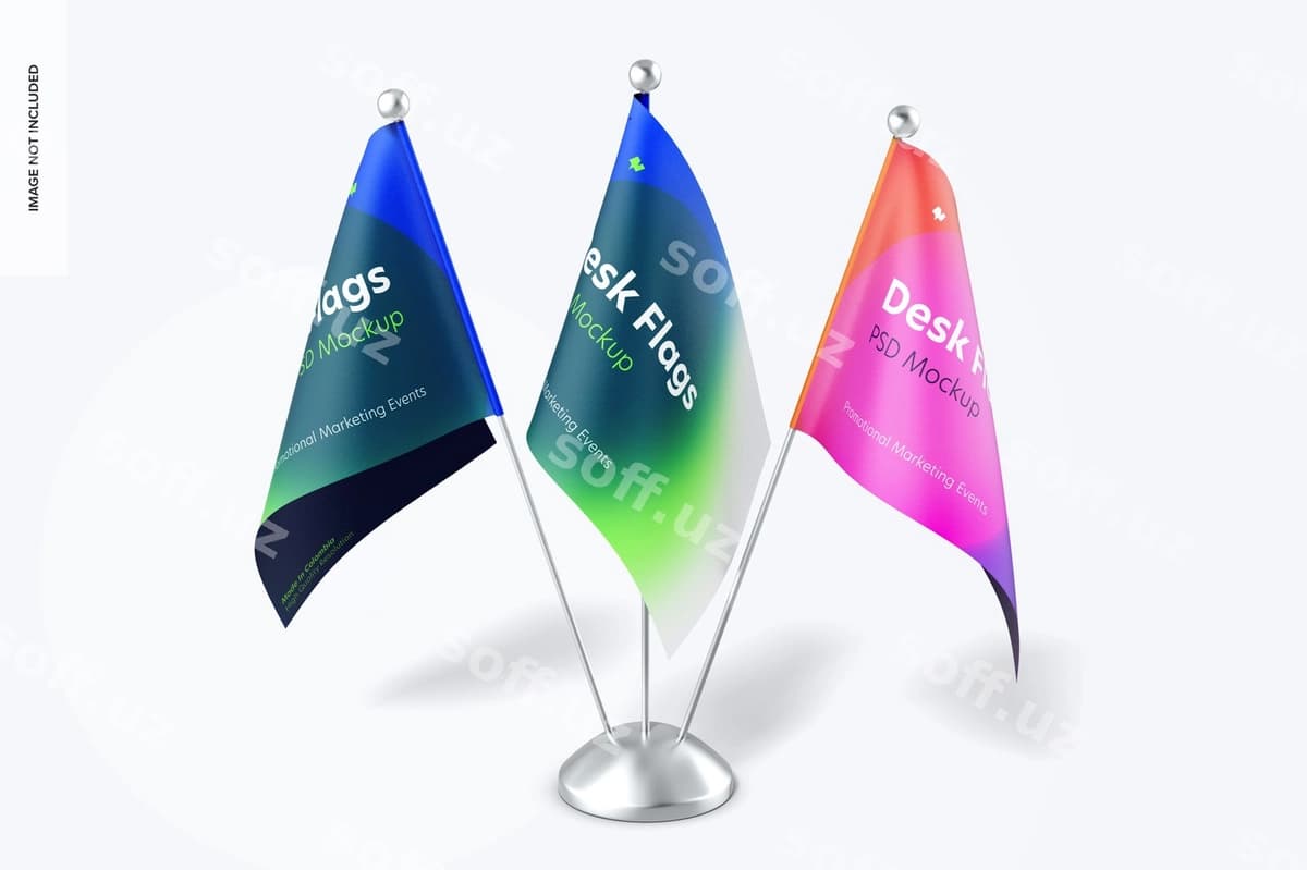 Mavzu bayrogʻi mockup | Desk flags mockup