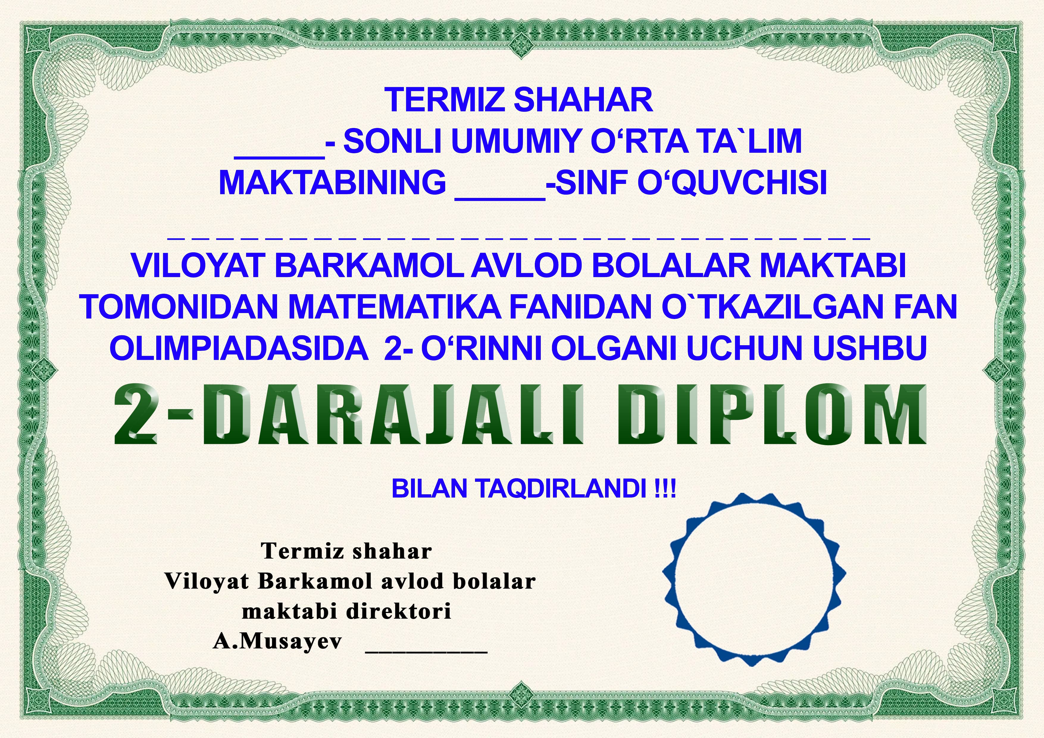diplom va tashakkurnoma