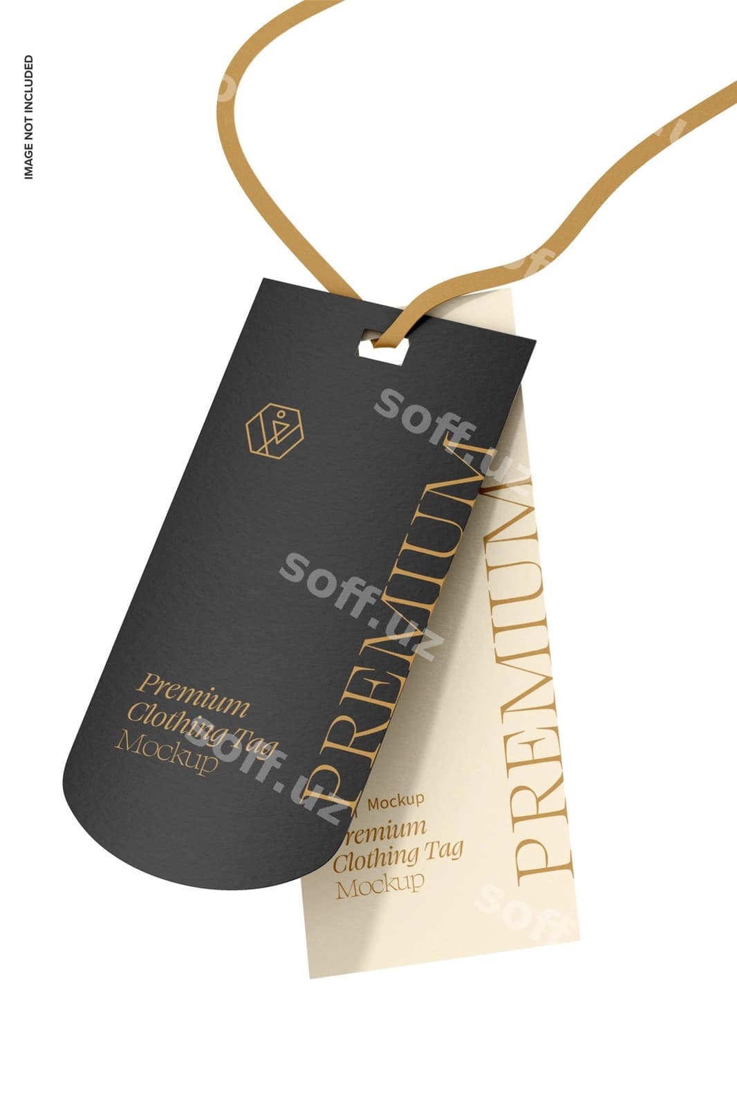 Juft kiyimlar belgisi namunasi suzuvchi | Dual clothing tag mockup floating