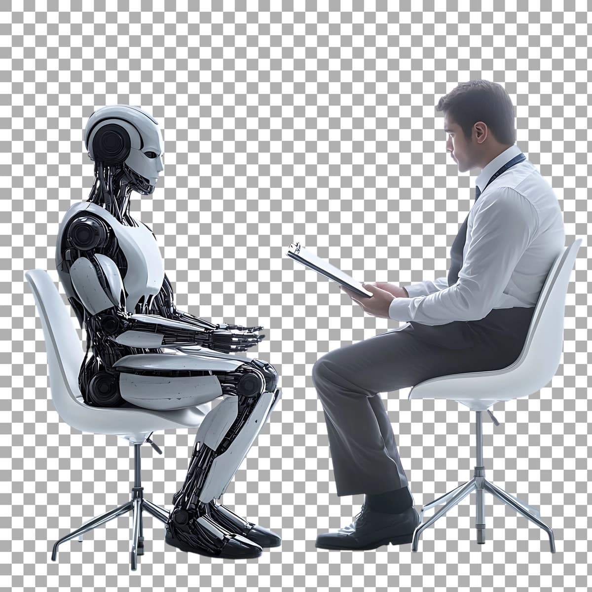 Png robot va insonga qarshi shaffof fon texnologiyasi futuristik | Png robot vs human against transparent background technology futuristic