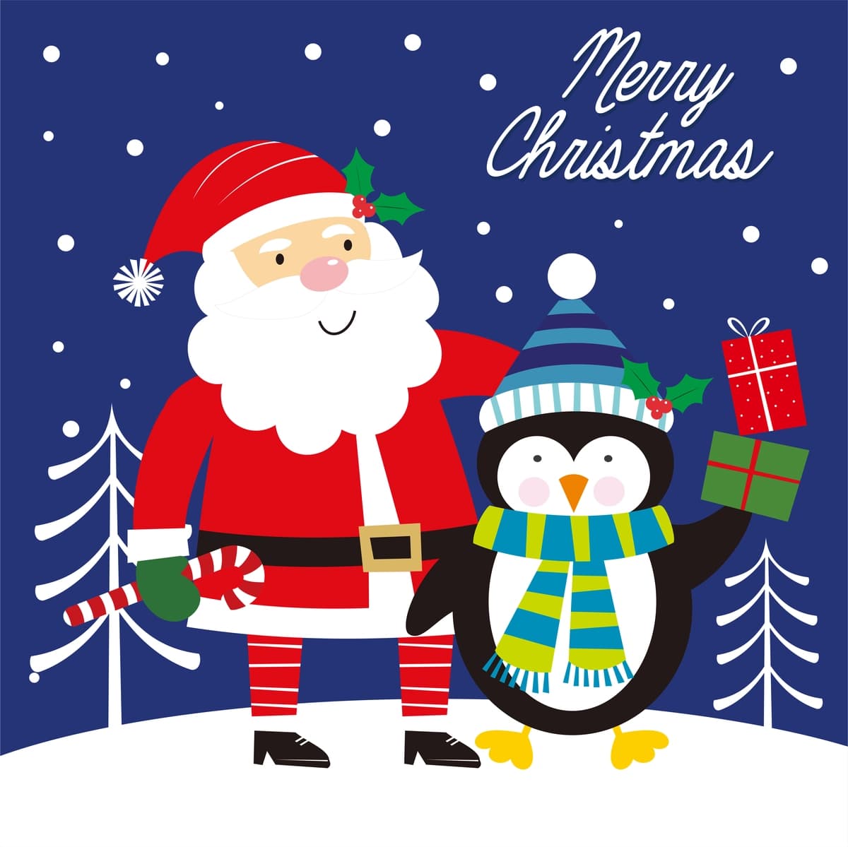 Santa pingvin bilan Rojdestvo kartasi | Christmas card with santa penguin