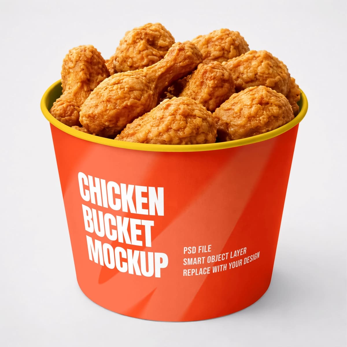 Tovuq barabanlari bilan to'ldirilgan chelakning oq fonidagi maketi | Bucket filled with chicken drumsticks mockup white background