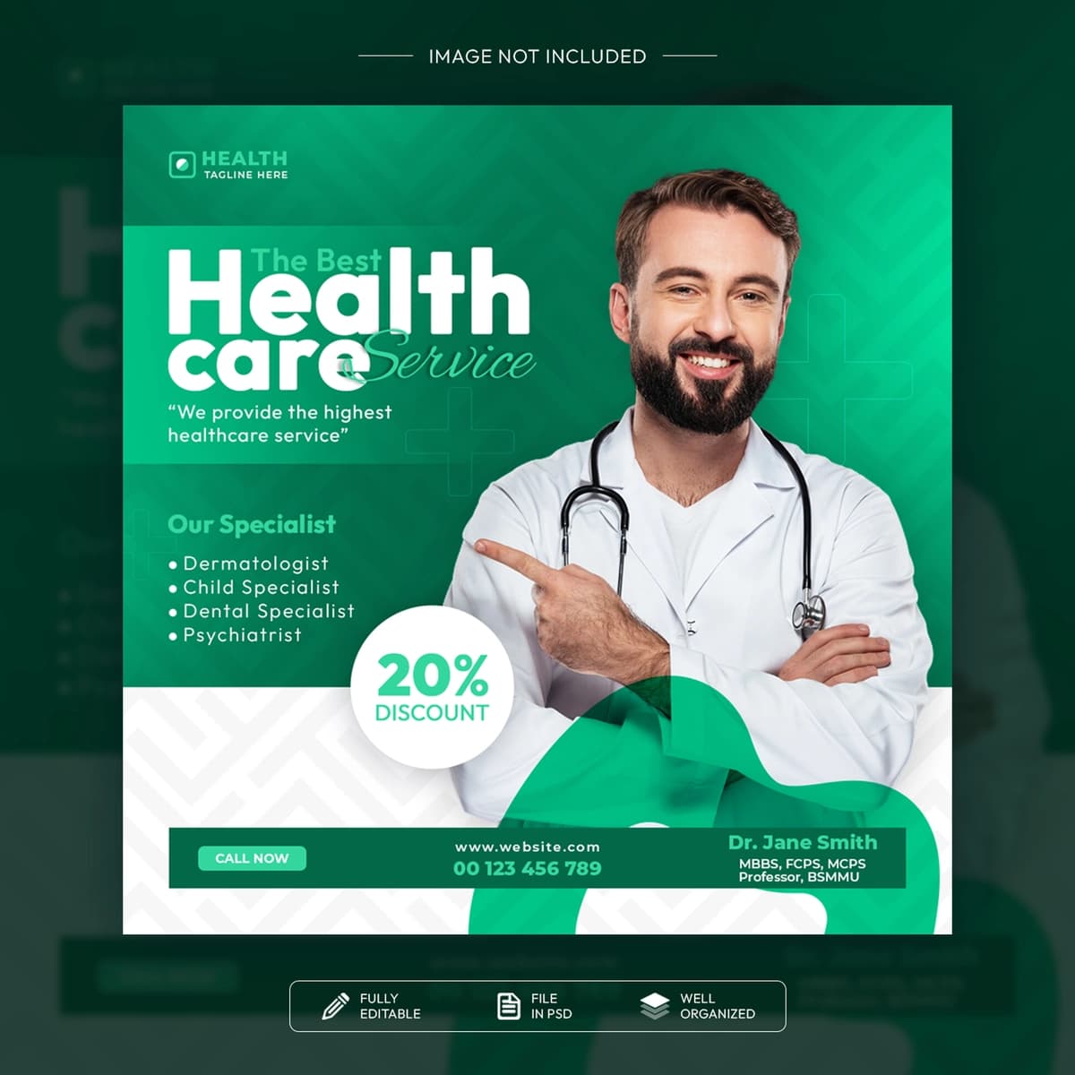 Eng yaxshi sog'liqni saqlash xizmati reklama varaqasi | Best healthcare service promotional flyer