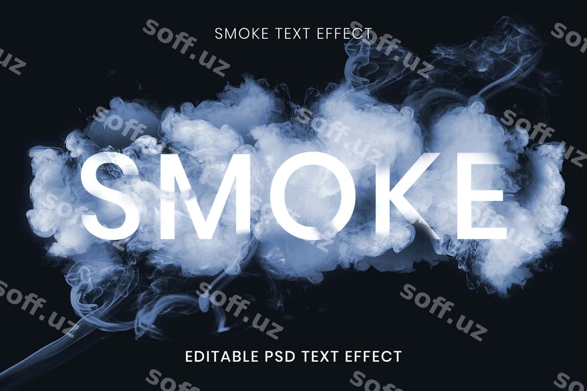 Tahrir qilish mumkin dymli matn effekti PSD shablon | Editable smoke text effect psd template