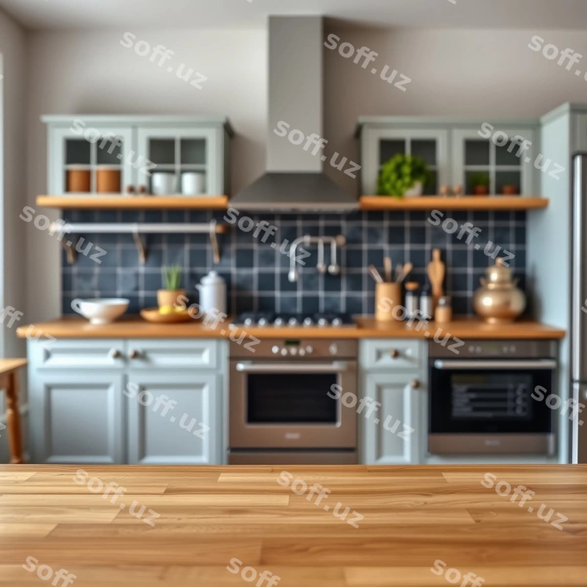 Bo'sh yog'ochli stol oshxona fon | Empty wooden table kitchen background