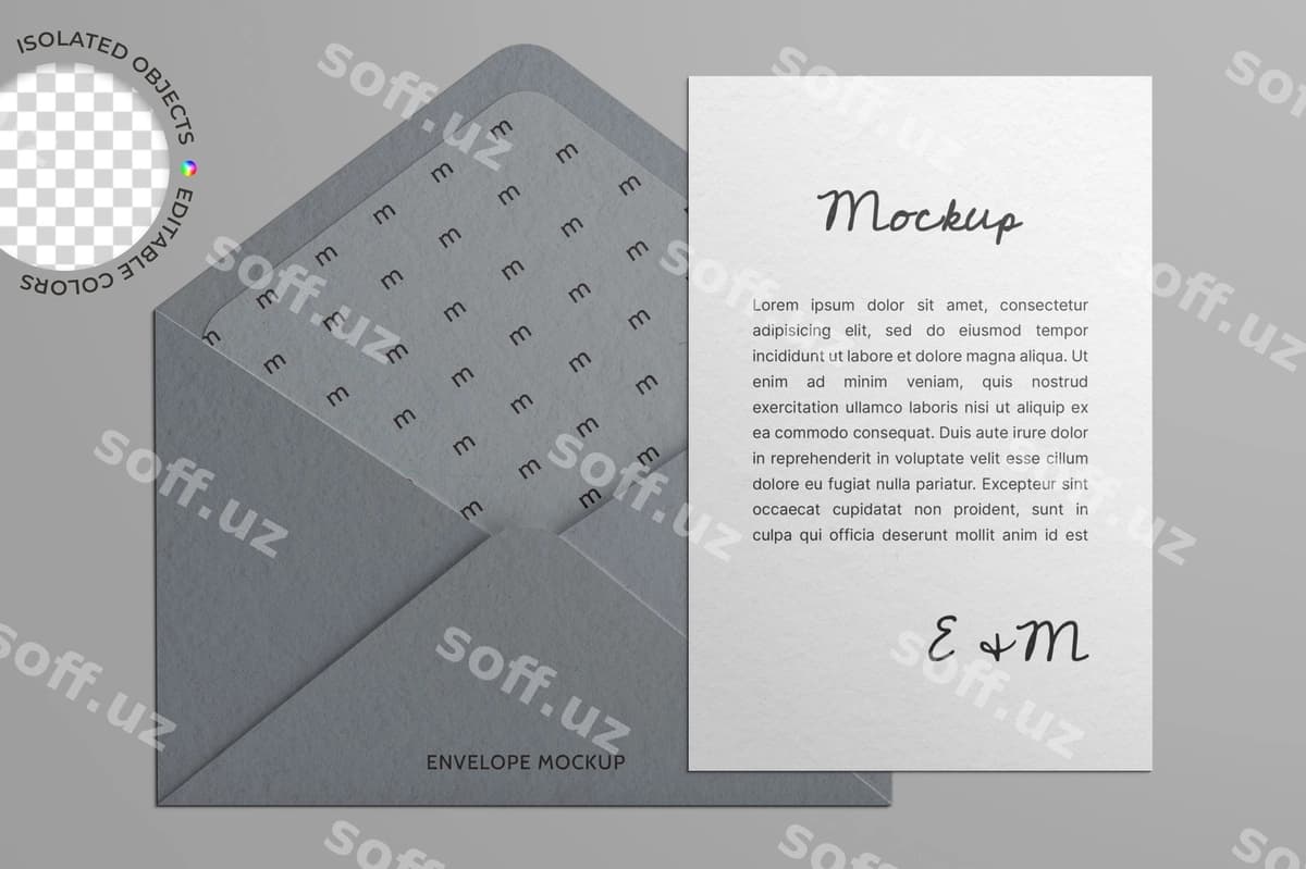 Konvert bilan kartochka namunasi ajraltirilgan | Envelope with card mockup isolated