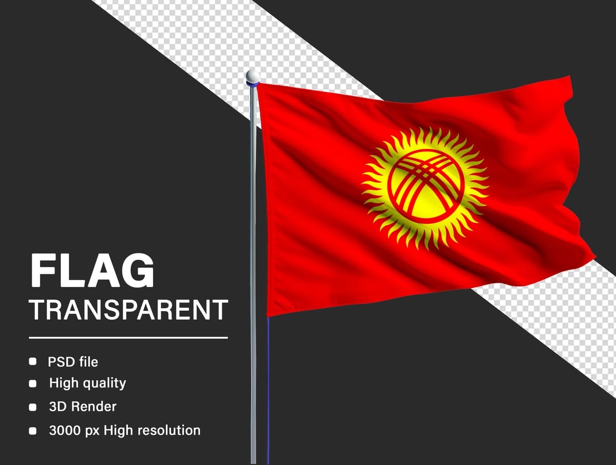 3D Qirg'iziston bayrog'i izolyatsiya qilingan shaffof fon | 3d kyrgyzstan flag isolated transparent background