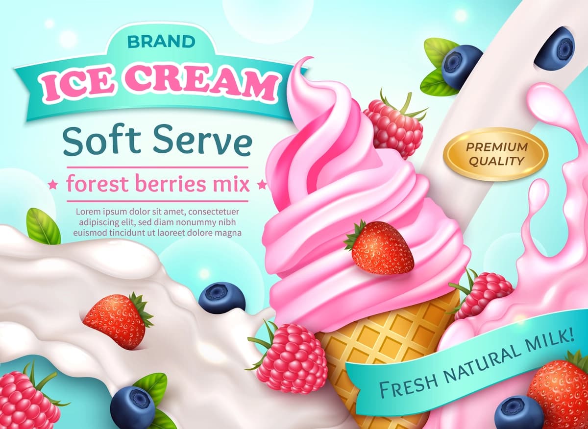 Haqiqiy batafsil 3D o'rmon rezavorlari muzqaymoq konusini yumshoq xizmat qiladi | Realistic detailed 3d forest berries mix ice cream cone soft serve