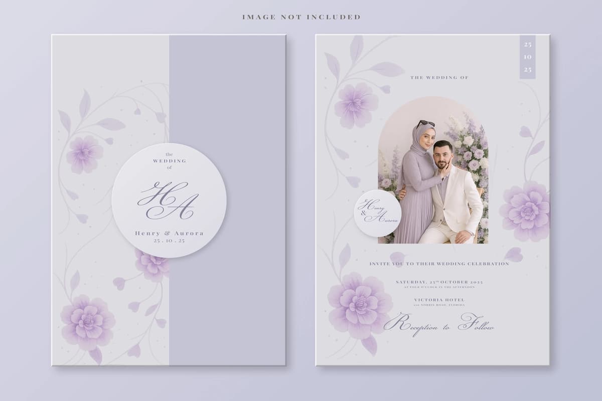 Gullar aksan juftlik fotosurati bilan oqlangan to'y taklifnomasi | Elegant wedding invitation with floral accents couples photo