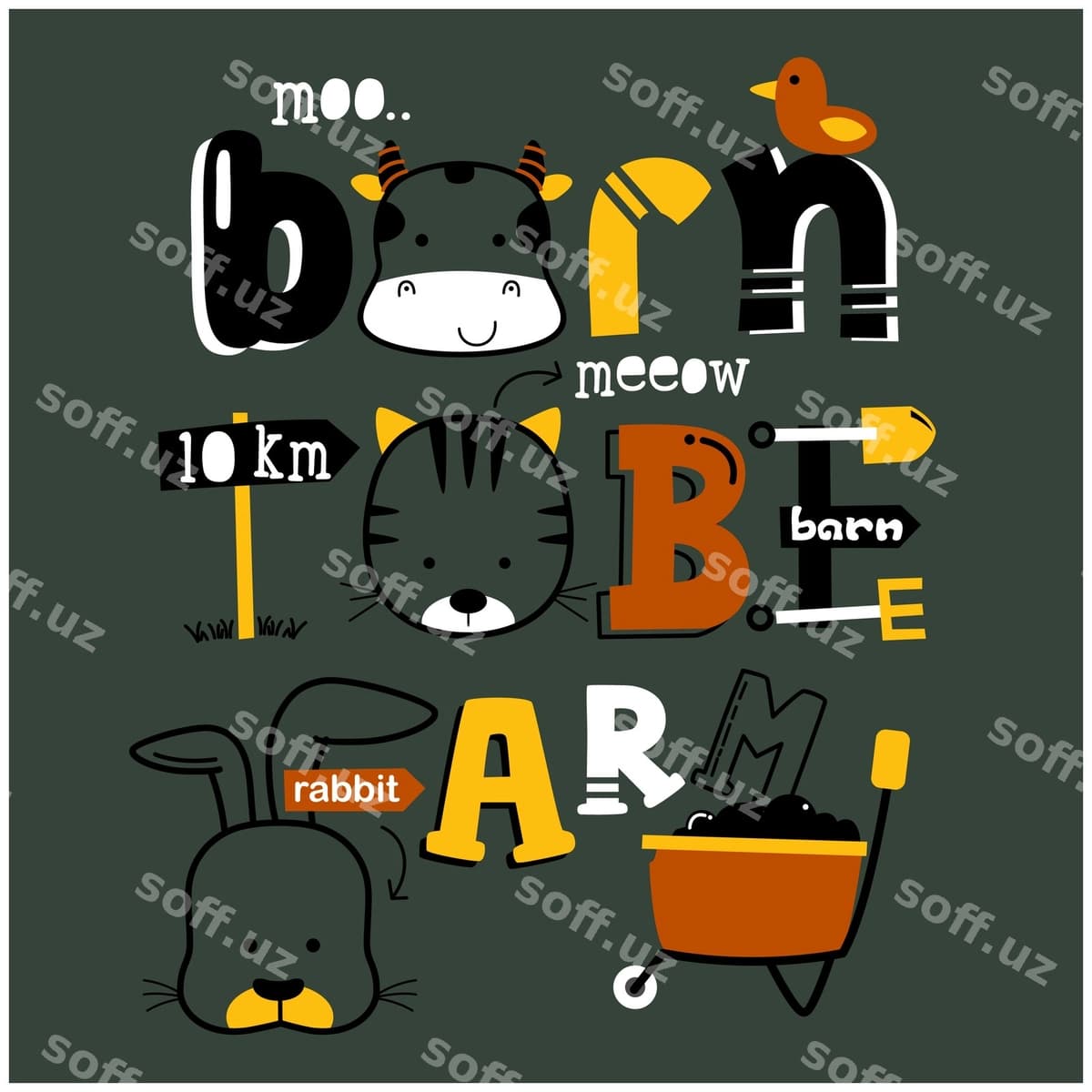 Ferma hayvonlari tipografiyasi gulana karyakatur | Farm animals typography funny cartoon