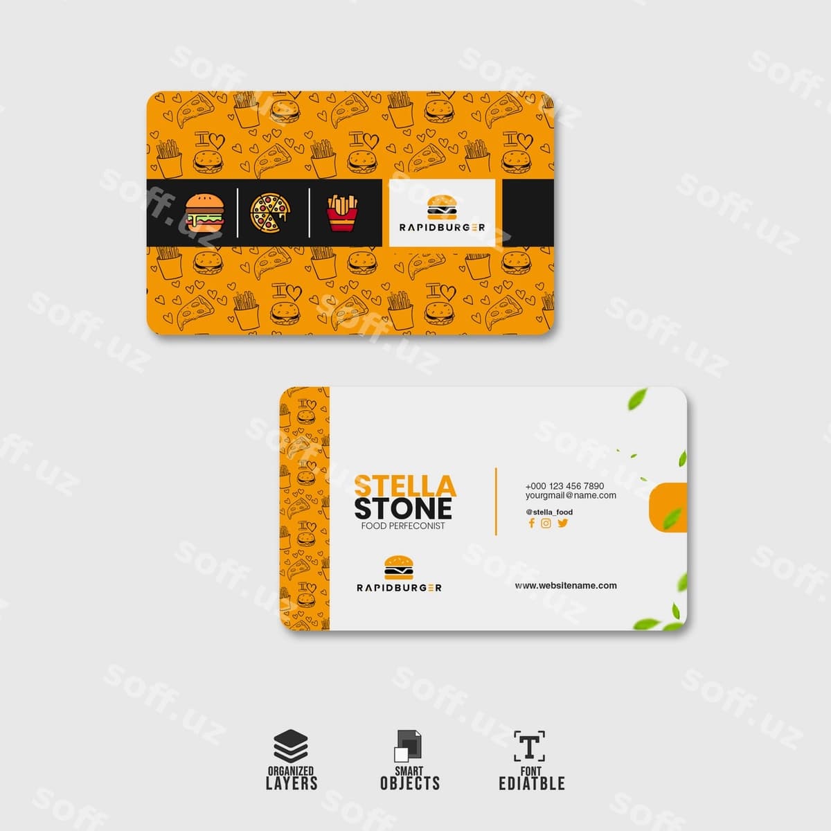 Tez ovqat biznes kartochkasi shabloni | Fast food business card template