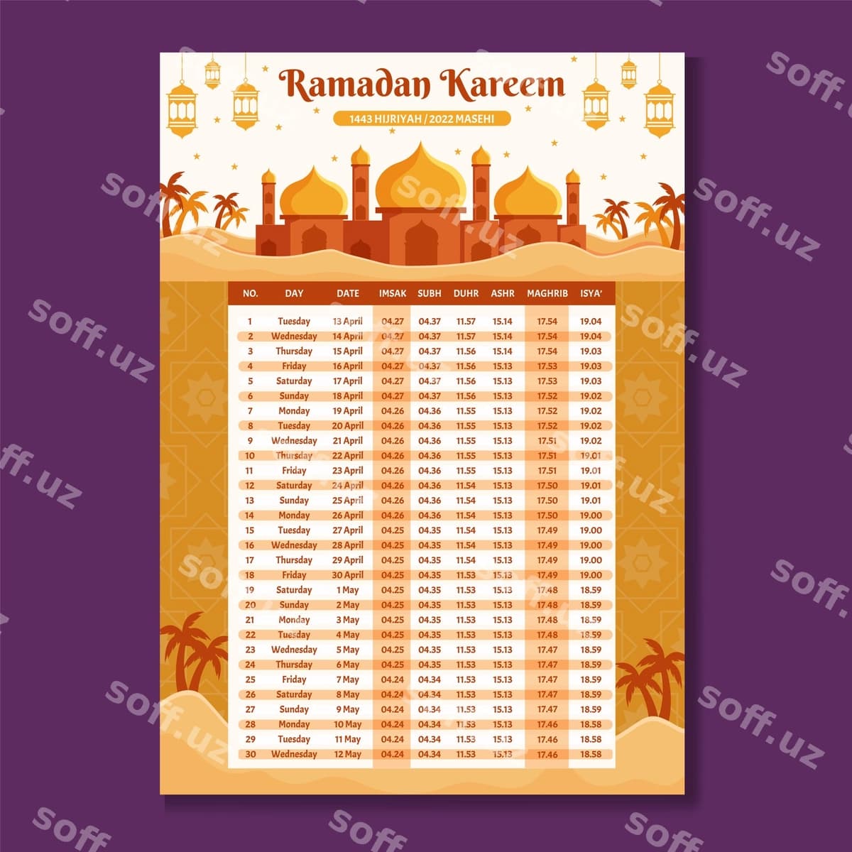 Saharlik oy takvim shabloni | Fasting month calendar template