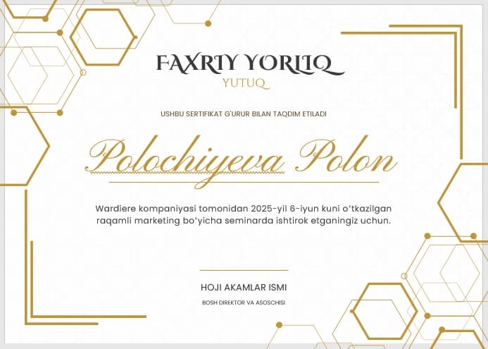Faxriy yorliq shablon tayyori andoza