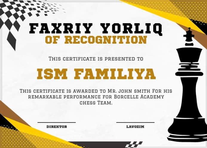 Faxriy yorliq shablon tayyori andoza