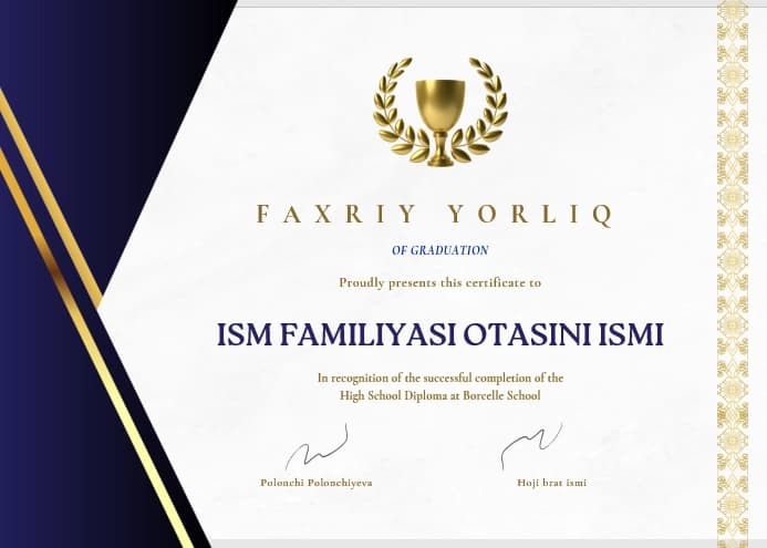 Faxriy yorliq shablon tayyori andoza