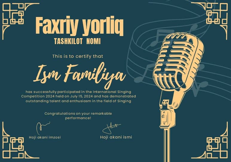 Faxriy yorliq shablon tayyori