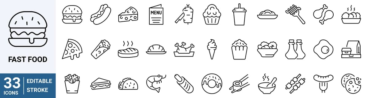 Tez ovqatlanish piktogrammalari | Fast food icons