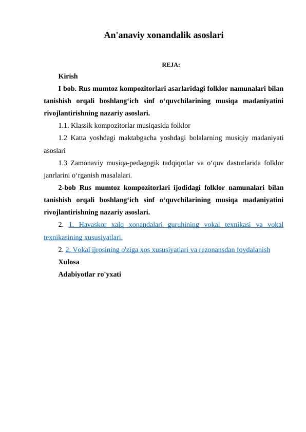 An'anaviy xonandalik asoslari