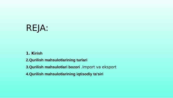 Qurilish mahsuloti import eksport