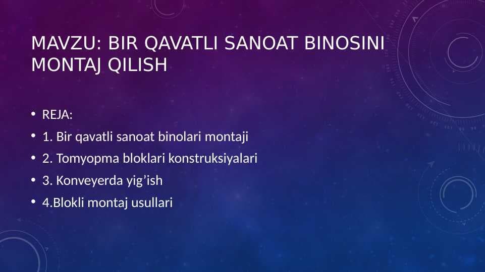 Bir qavatli sanoat binosini montaj qilish