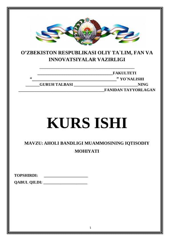 AHOLI BANDLIGI MUAMMOSINING IQTISODIY MOHIYATI