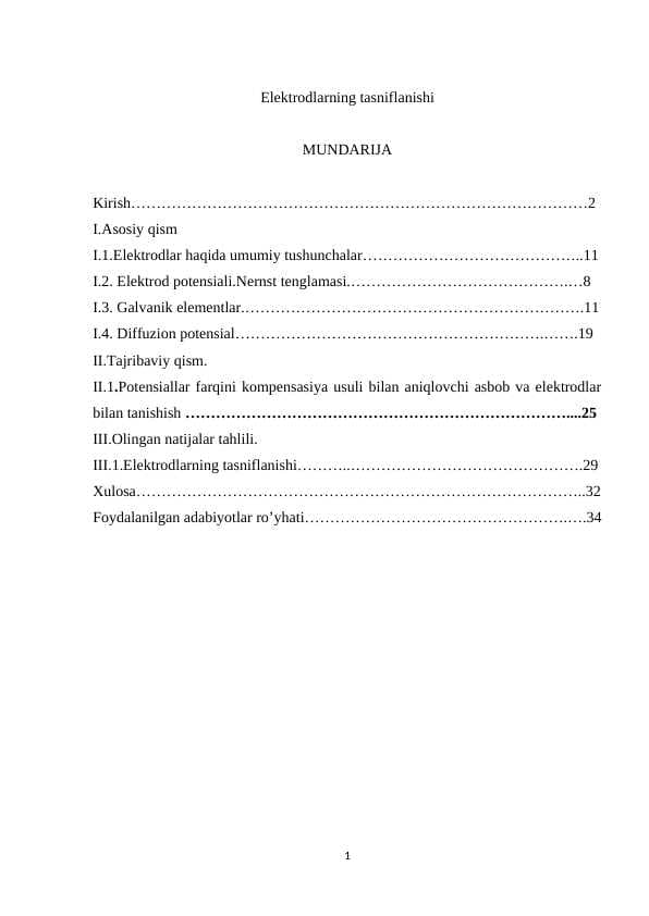 Elektrodlarning tasniflanishi kurs ishi