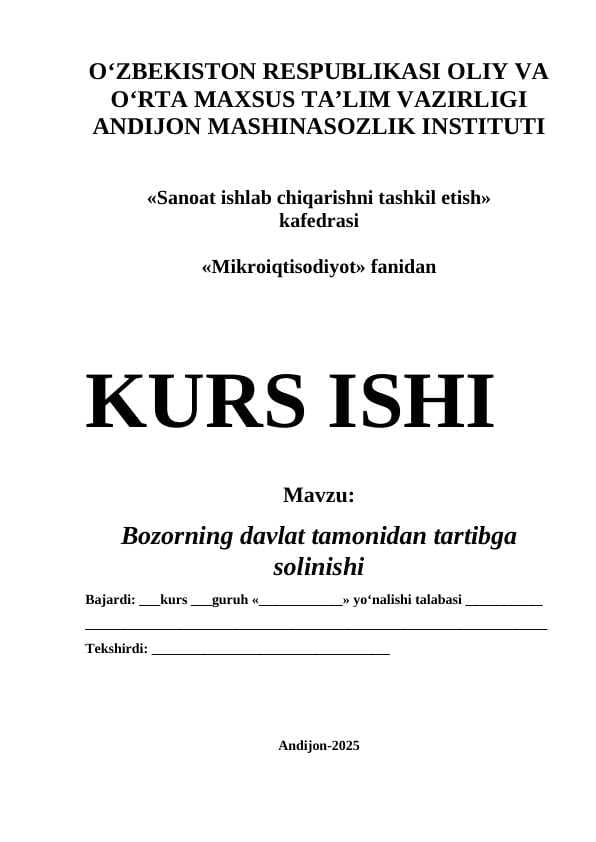 Bozorning davlat tamonidan tartibga solinishi