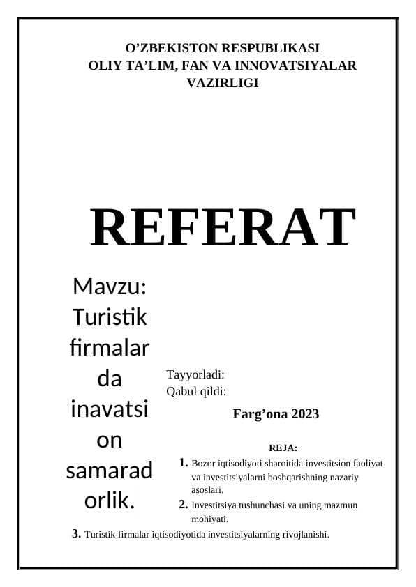 Turistik firmalarda inavatsion samaradorlik