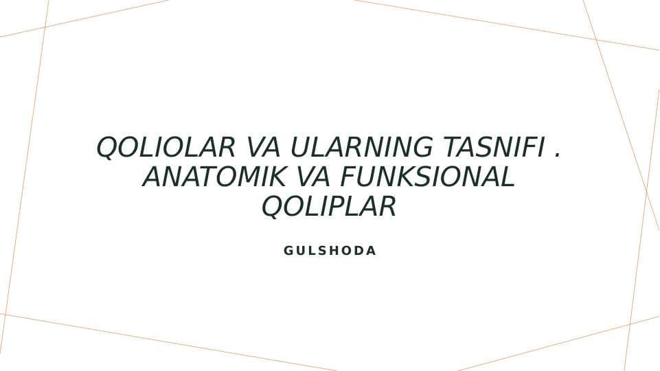 Qoliolar va ularning tasnifi . Anatomik va funksional qoliplar