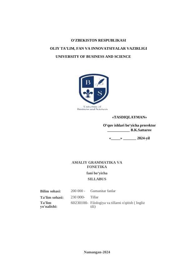 Amaliy grammatika va fonetika fan dastur