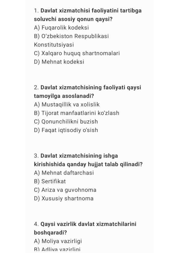 Davlat xizmatchisi  30ta test