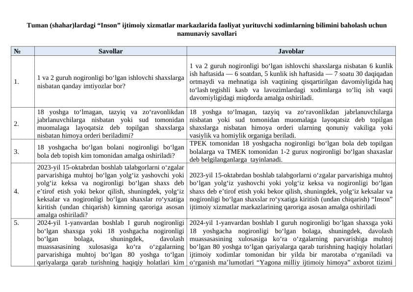 Ijtimoiy himoya savollari javobi bilan birga