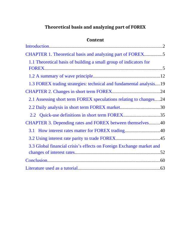 Theoretical basis and analyzing part of FOREX