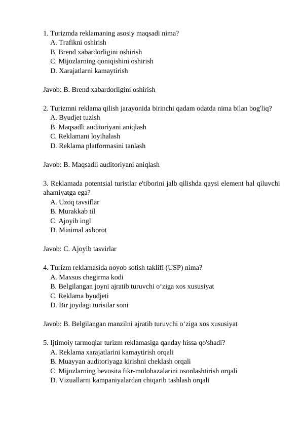 Turizmda reklamaning ahamiyati