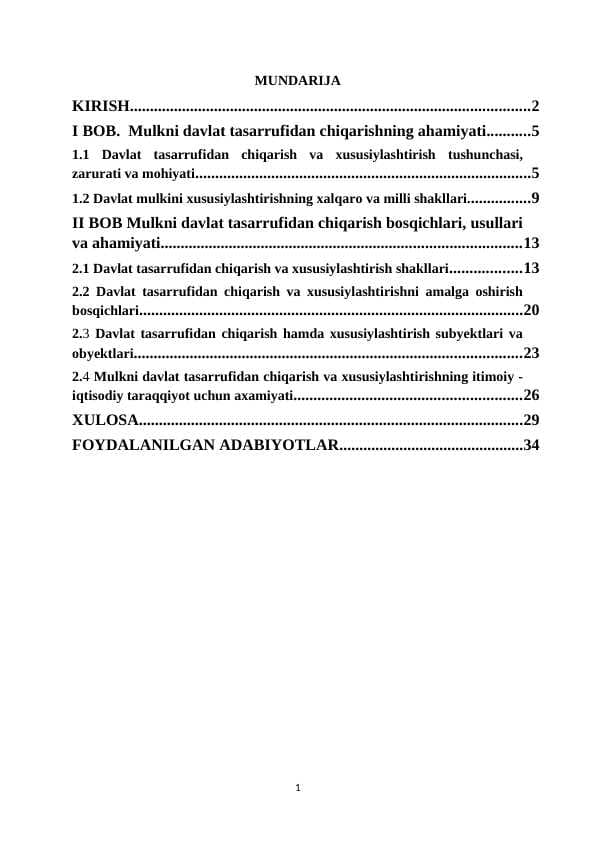 Mulkni davlat tasarruffidan chiqarish va xususiylashtirish