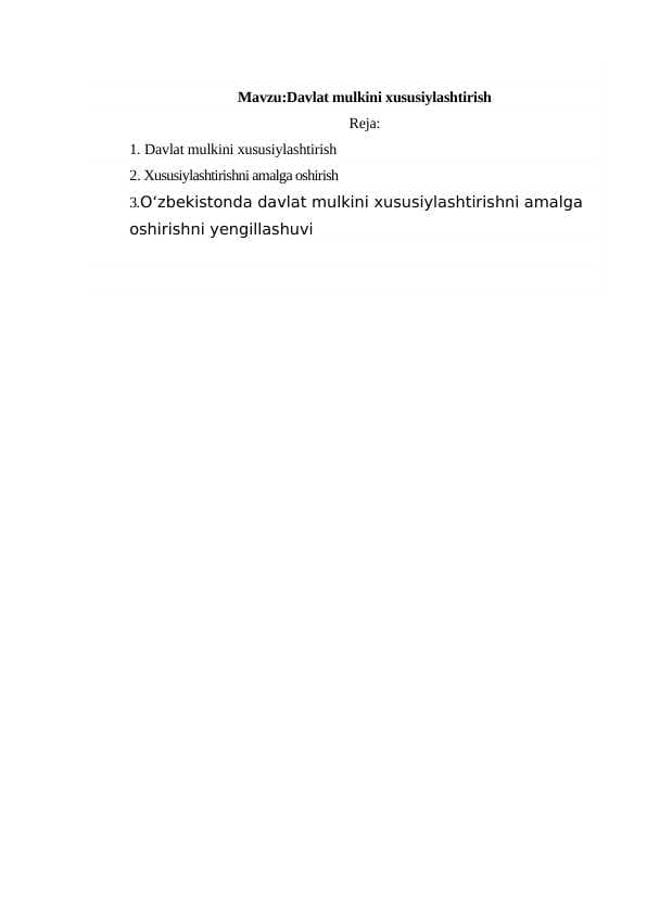 Davlat mulkini xususiylashtirish