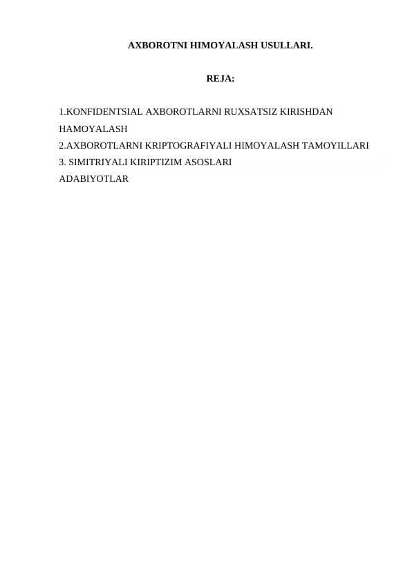 AXBOROTNI HIMOYALASH USULLARI
