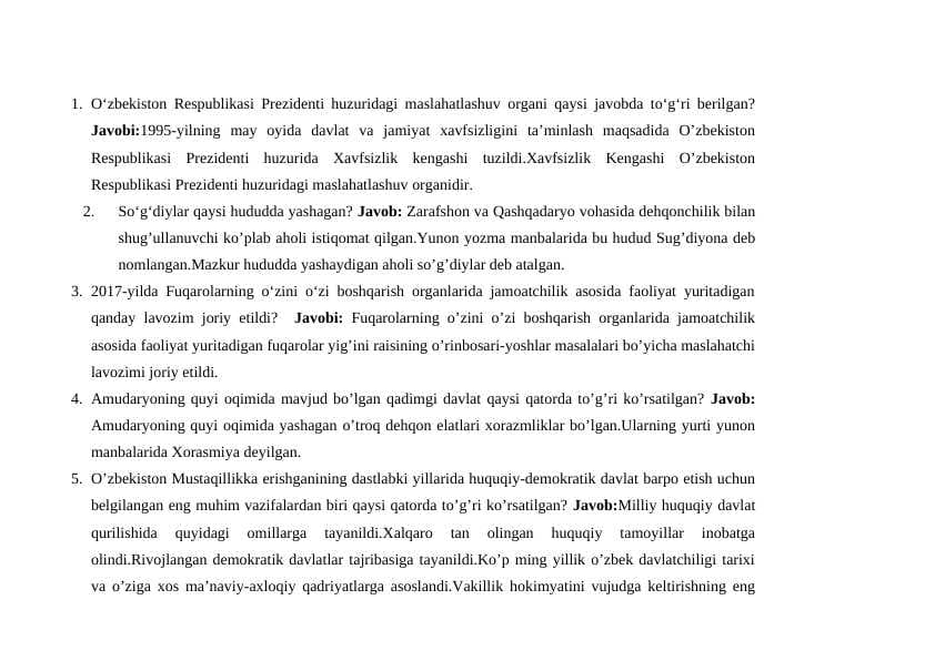O'zbekistonning emg yangi tarixi fanidan 170talik test