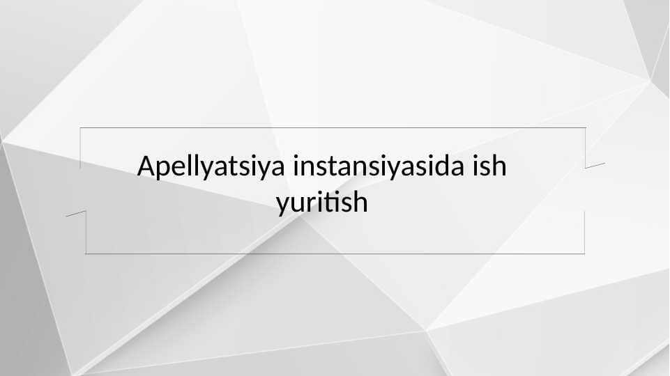 Apellyatsiya instansiyasida ish yuritish